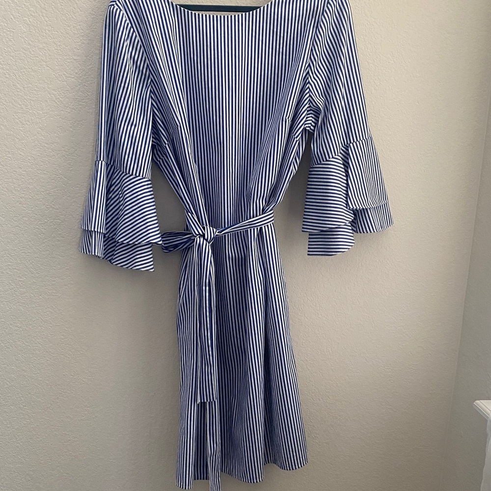 Nine West Blue Wrap Sundress with Bell Sleeves